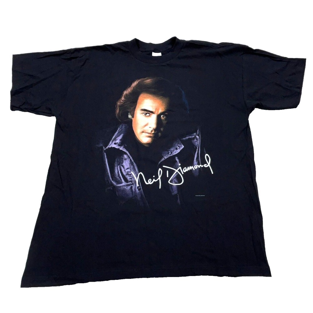 Vintage Neil Diamond Shirt Men XL Black 90s Band Tee Concert Tour USA 1996 Adult